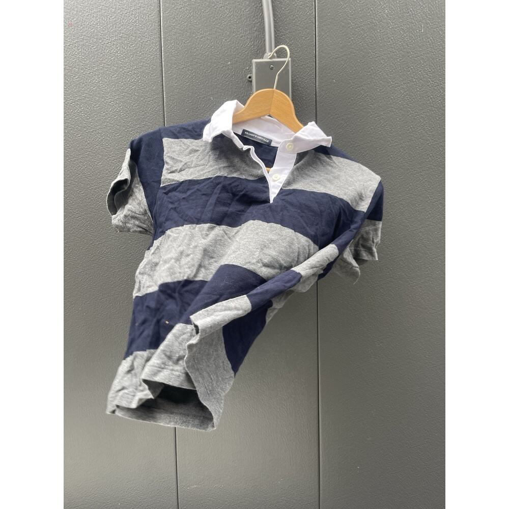 Brandy Melville Navy Gray Rugby Polo Shirt Size 18 Striped Collared Top - Picture 2 of 2
